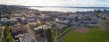 Kirkland Washington Downtown Aerial Panoramic View Looking Toward Lake Washington Seattle Skyline