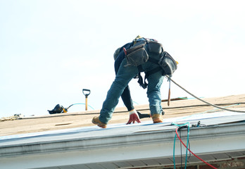 Wall Mural - Handyman working on repairing the roof