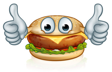 Canvas Print - Burger Food Thumbs Up Cartoon Character Mascot