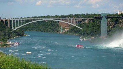 Wall Mural - View of Rainbow Bridge, an arch bridge across the Niagara River gorge connecting the cities of Niagara Falls, New York, United States (east), and Niagara Falls, Ontario, Canada (west).