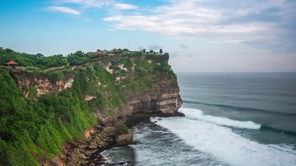 Wall Mural - Time lapse view of Pura Luhur Uluwatu temple in Bali, Indonesia. The Uluwatu temple is one of the most important Hindu temples on the island. Zoom in.