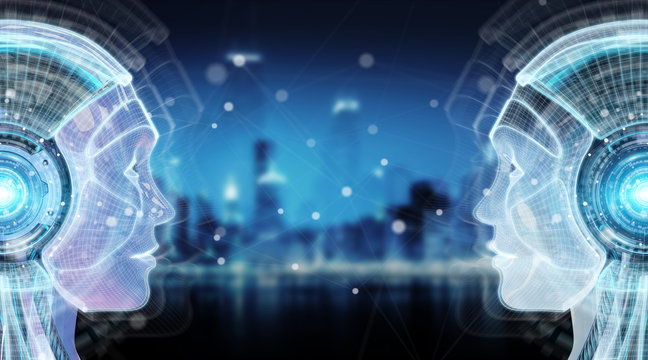 Digital artificial intelligence cyborg interface 3D rendering