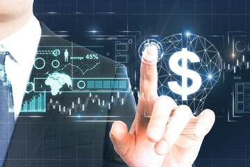 Poster - Man pointing at business interface