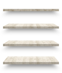 Wall Mural - Wooden shelf isolated on white background with clipping path