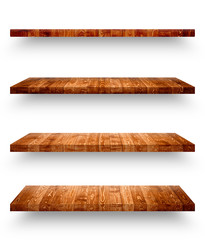 Wall Mural - Wooden shelf isolated on white background with clipping path