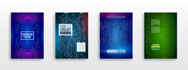 Technology communication element for brochure. Circuit board background for magazine cover. Futuristic hi-tech flyer template. Abstract digital concept booklet. Computer technology illustration.