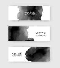 Black White Banners Set With Abstract Black Ink Wash Painting