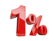 One red percent symbol. 1% percentage rate. Special offer discount.