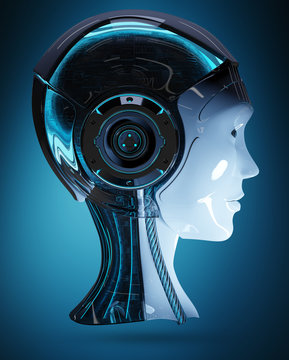Cyborg head artificial intelligence 3D rendering