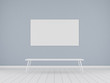 3D Stimulate of minimal room with white table on white plank wood floor and blank picture frame on the pastel color wall.
