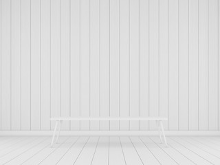 Poster - 3D Stimulate of minimal room with white table on white plank wood floor and wall
