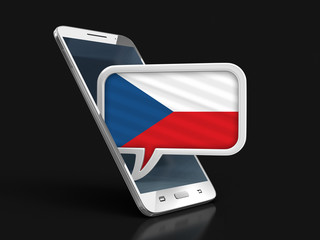 Poster - Touchscreen smartphone and Speech bubble with Czech flag. Image with clipping path