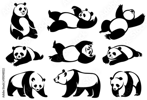 Set of decorative illustrations pandas. Canvas Print
