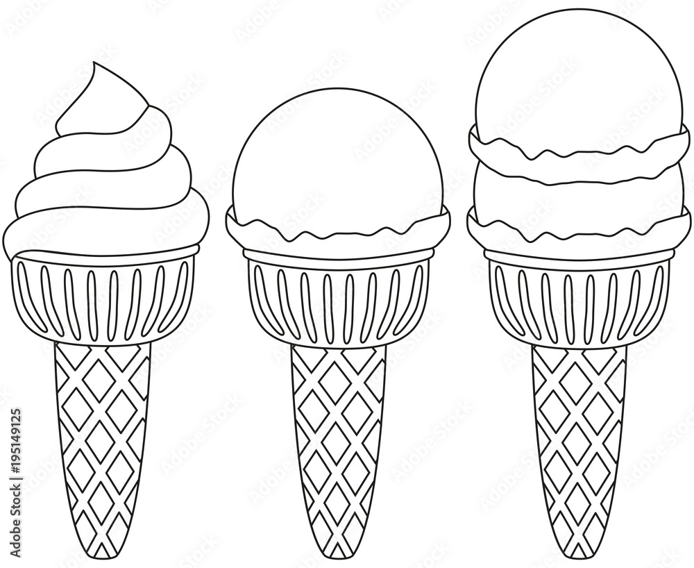 Black and white Ice cream cone icon set. Stock Vector | Adobe Stock