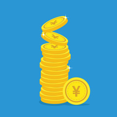 Yen Currency Gold coin Stack. Financial growth concept with golden coin yen. 