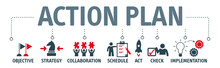Banner Action Plan Concept Vector Illustration With Keywords And Icons