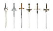 Six medieval swords isolated on white