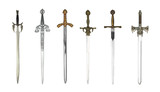 Fototapeta Nowy York - Six medieval swords isolated on white
