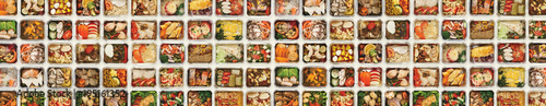 Plakat Set of take away food boxes at white background