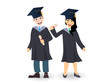 © woters - A young graduate man and woman with certificate or diploma scroll. Cartoon charcters illustration