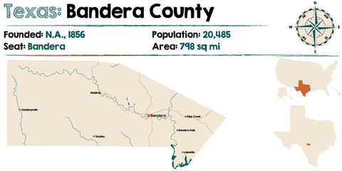  Detailed map of Bandera county in Texas, USA