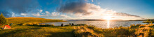 Panoramic View Of Sunset At Myvatn Lake On Iceland, Summer