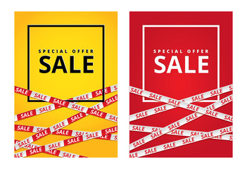red yellow sale tape ribbon card