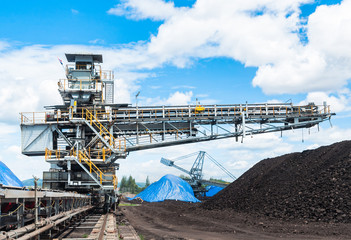 Wall Mural - Coal stacker and Coal Reclaimer are mining machinery, or mining equipment in the mining industry that large or huge machine used in bulk material handling in stockpile as the Coal Production