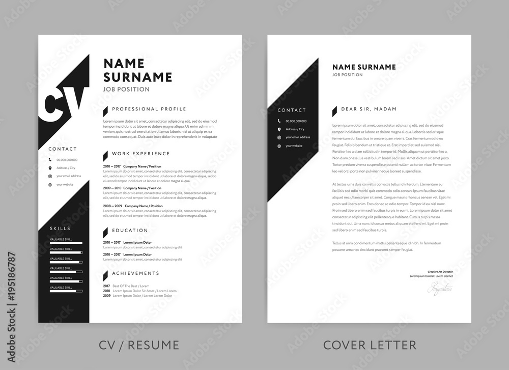 Minimalist CV / resume and cover letter - minimal design - black and ...