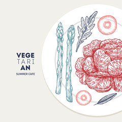 Wall Mural - vegetarian food plate illustration. green food design template. vector illustration