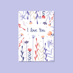 Poster - Romantic greeting card with the inscription I love you, trendy postcard for Valentines day, anniversary, invitation