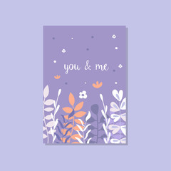 Poster - Romantic greeting card with the inscription You and me, trendy postcard for Valentines day, anniversary