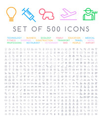 Poster - 500 Universal Thin Line Black Icons . Isolated Vector Elements 