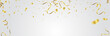 Gold balloons, confetti and streamers on white background. Vector illustration.