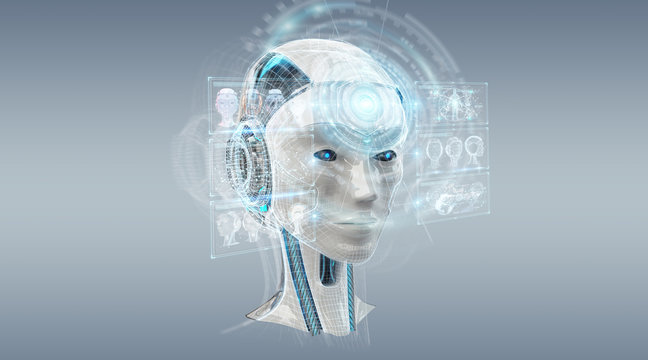 Digital artificial intelligence cyborg interface 3D rendering