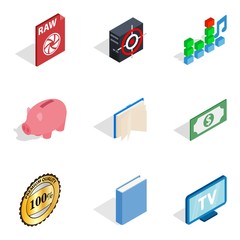 Poster - Money type icons set, isometric style