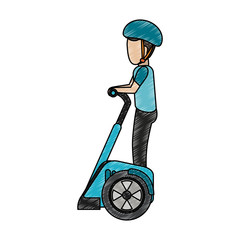 Canvas Print - Man with helmet on two wheels electric scooter vector illustration graphic design