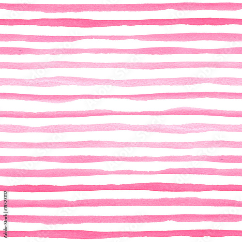 Cotton fabric Watercolor seamless pattern with pink horizontal stripes.