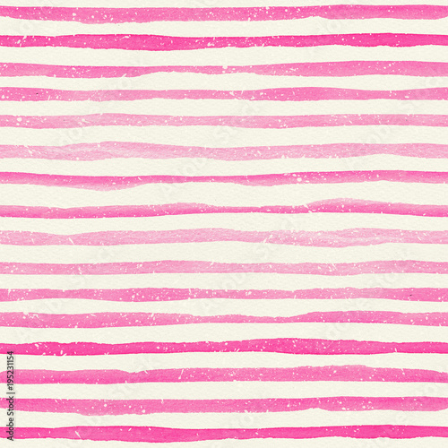Cotton fabric Watercolor seamless pattern with pink horizontal stripes on a watercolor paper texture.