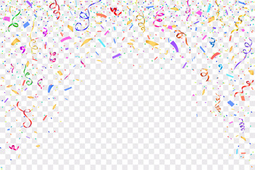 festive design. border of colorful bright confetti isolated on transparent background. party decorat
