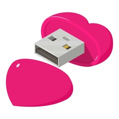 Poster - Heart flash drive icon, isometric style