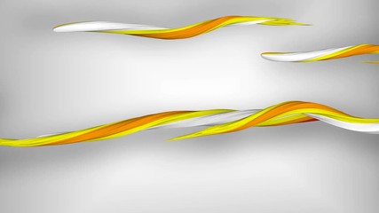 Poster - An avant-garde 3d rendering of swirling multicolored strokes in the grey background. They are of white, orange and yellow colors. They interweave like snakes with each other.