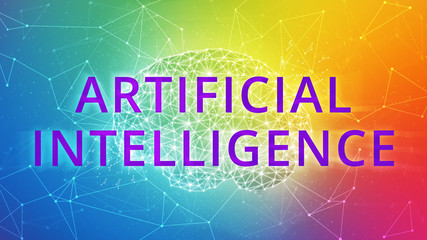 Poster - blockchain technology network futuristic hud polygon human brain on peer to peer blockchain network 