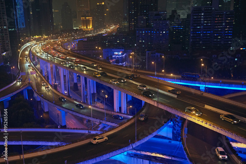 上海夜景ー青い首都高速道路 上海夜景 蓝色的高架 Shanghai Night Blue Elevated Road Stock Photo Adobe Stock