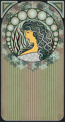 Wall Mural - Winter banner with girl in art nouveau style, vector illustration