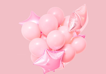 Pink birthday air balloons pink background mockup