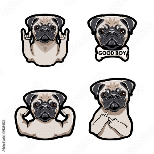 Fotografía Icon with pug dog with gestures. illustration.