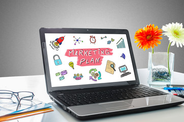 Marketing plan concept on a laptop screen