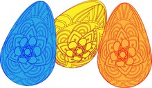 Set Of Color Easter Eggs With Drawing Mandala-Beautiful Mandala Desing Flower Design Indian Vector Icon