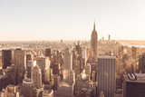 Fototapeta Miasto - Lower Manhattan Downtown skyline panorama from Brooklyn Bridge Park riverbank, New York City, USA